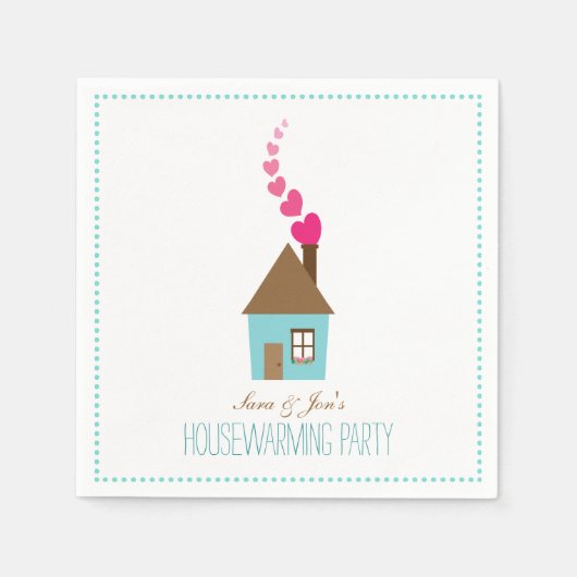 Huis met harten Housewarming Party Gepersonaliseer Servet (Voorkant)