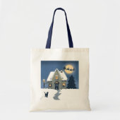 Huis met kat op een besneeuwde kerstnacht tote bag (Voorkant)