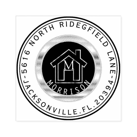 Huis met monogram en adres rubberstempel (Afrduk)