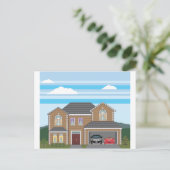 Huis met open garage. 2 auto's briefkaart (Staand voorkant)