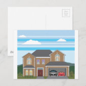 Huis met open garage. 2 auto's briefkaart (Voorkant / Achterkant)