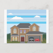 Huis met open garage. 2 auto's briefkaart (Voorkant)