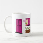 Huis met roze deur met aangepaste offerte koffiemok (Links)