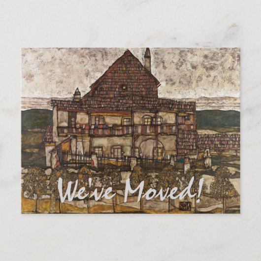 Huis met shingle dak van Schiele, Verhuizing Aankondigingskaart (Voorkant)