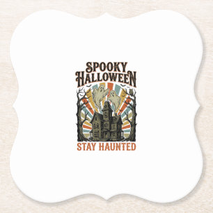 Huis met spoken Halloween T-shirt met vintage spoo Kartonnen Onderzetters