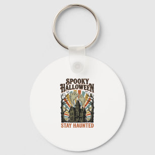 Huis met spoken Halloween T-shirt met vintage spoo Sleutelhanger