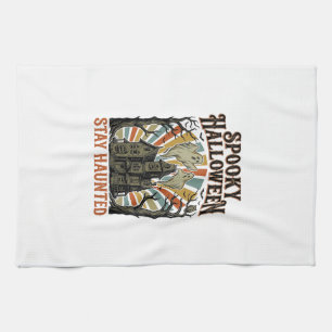 Huis met spoken Halloween T-shirt met vintage spoo Theedoek