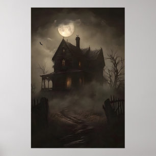 Huis met spoken heksige afdruk, Halloween horror w Poster