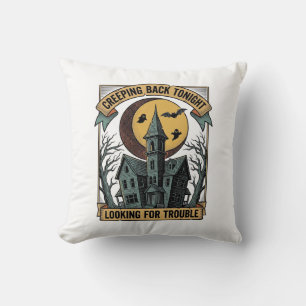 Huis met spoken T-shirt met gegraveerd spookhuis M Kussen