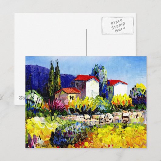 Huis met tuin kleurrijke olieverfschilderij reizen briefkaart (Voorkant / Achterkant)