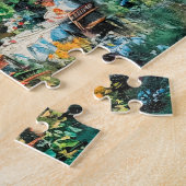 Huis met tuintafels en mensen legpuzzel (Zijkant)