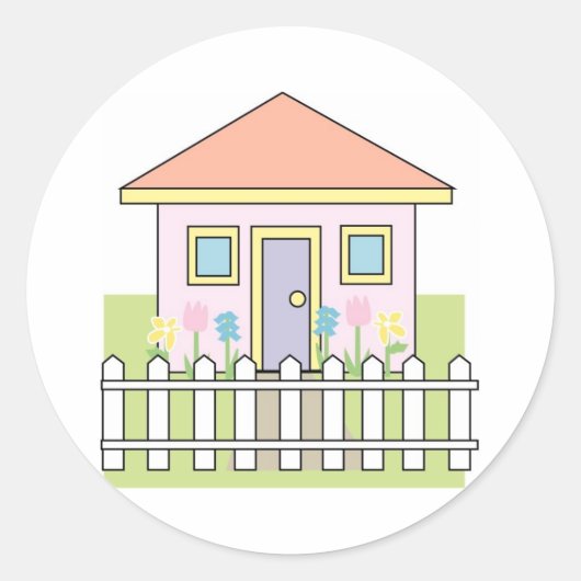 Huis met White Picket Fence Ronde Sticker (Voorkant)