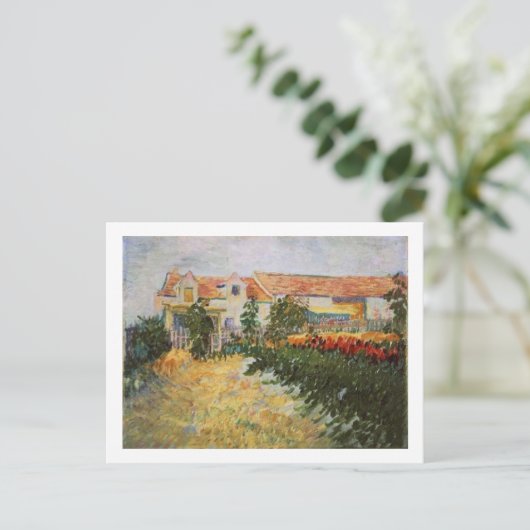 Huis met zonnebloemen, Vincent van Gogh Briefkaart (Staand voorkant)
