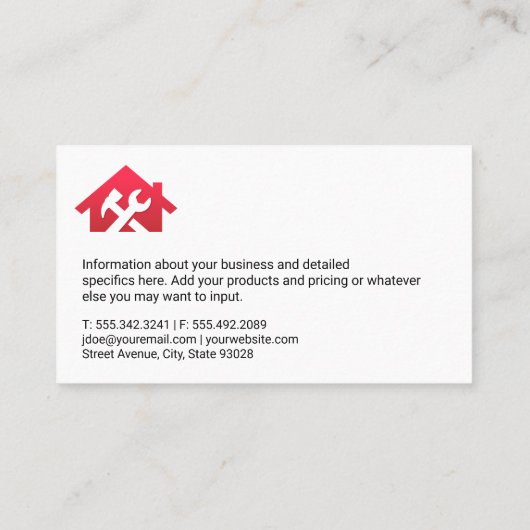 Huis moersleutel en hamer Logo Visitekaartje (Achterkant)