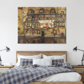 Huis Muur aan Rivier door Egon Schiele Canvas Afdruk (Insitu (Slaapkamer))