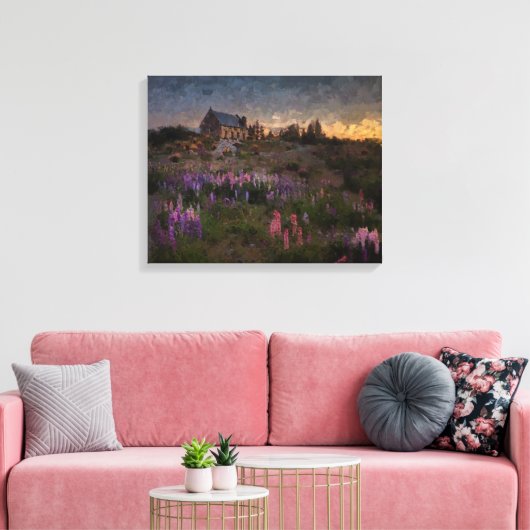 Huis onder lavendel canvas afdruk (Insitu (Woonkamer))