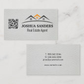 Huis onroerend goed daken | wit leer | QR-code Visitekaartje (Voorkant / Achterkant)