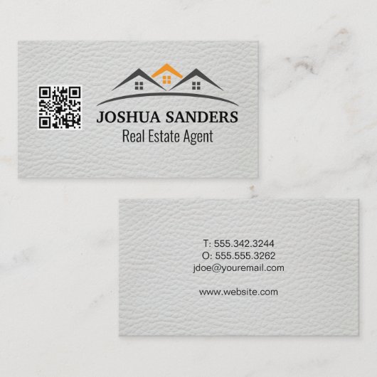 Huis onroerend goed daken | wit leer | QR-code Visitekaartje (Voorkant / Achterkant)