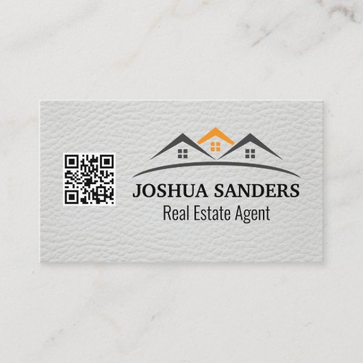 Huis onroerend goed daken | wit leer | QR-code Visitekaartje (Voorkant)