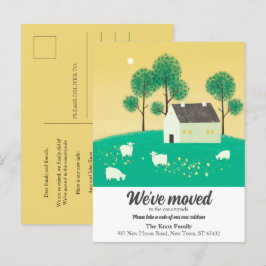 Huis op het platteland Bomen Schapen We zijn verhu Aankondigingskaart
