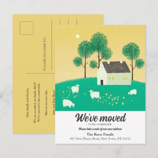 Huis op het platteland Bomen Schapen We zijn verhu Aankondigingskaart (Voorkant / Achterkant)