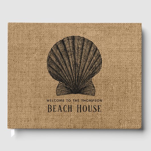 Huis op het strand met jute afwerking gastenboek (Voorkant)