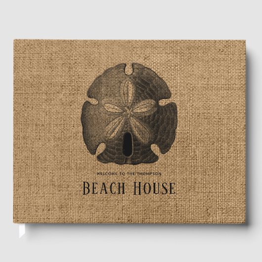 Huis op het strand met jute schelp dollar schelpen gastenboek (Voorkant)
