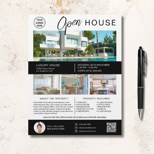 Huis Open Huis Modern Script Logo Flyer