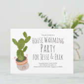 Huis Opwarmend Feest Cactus Plant Pot Hand Geteken Kaart (Staand voorkant)