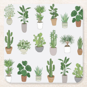 Huis planten, doodle patroon kartonnen onderzetters