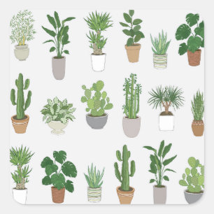 Huis planten, doodle patroon vierkante sticker