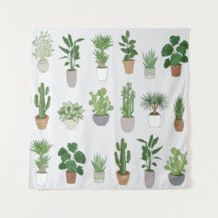 Huis planten, doodle patroon wandkleed