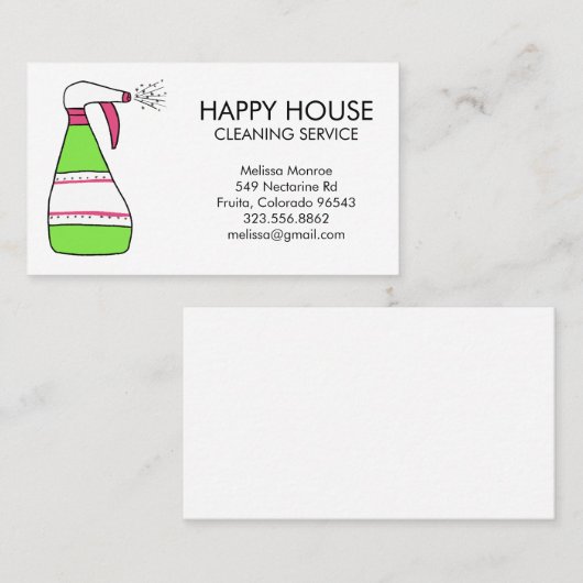 Huis reinigen Thuisdiensten Levert spuitfles Visitekaartje (Voorkant / Achterkant)