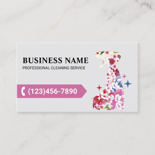 Huis Reiniging Schattige Bloem Spray Cleaner Maid Visitekaartje (Voorkant)