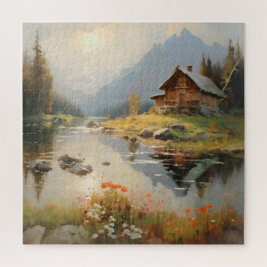 Huis Rivier Landschap Legpuzzel (Verticaal)