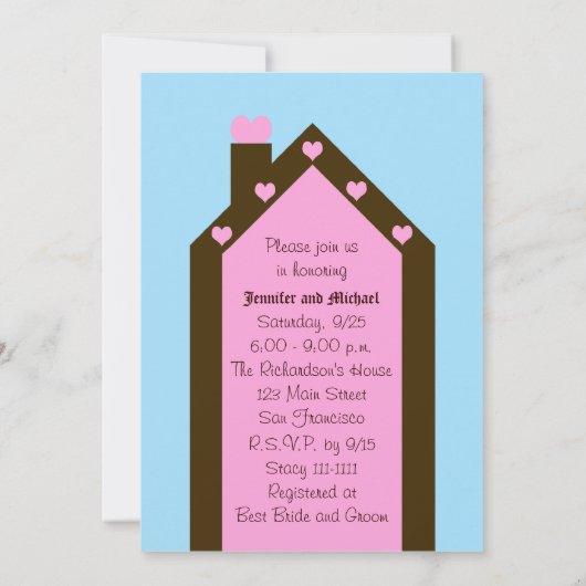 Huis Rond het Huis Bruids Douche Uitnodiging (Achterkant)