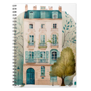 Huis roze duplex waterverf illustratie bomen notitieboek