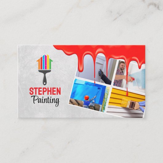 Huis schilder aannemer verf druppels verf service visitekaartje (Voorkant)