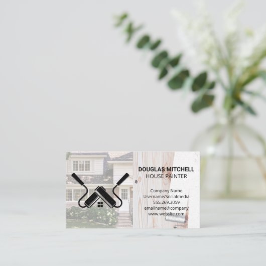 Huis Schilder | Verfroller op Hout Visitekaartje (Staand voorkant)