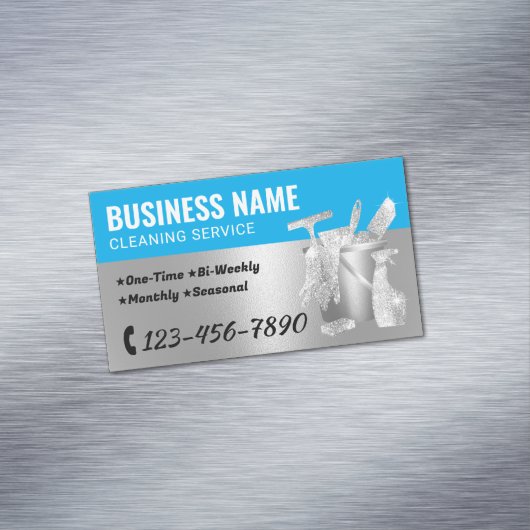 Huis Schoonmaak Blauw & Zilver Huishouding Magnetisch Visitekaartje (Voorbeeld)