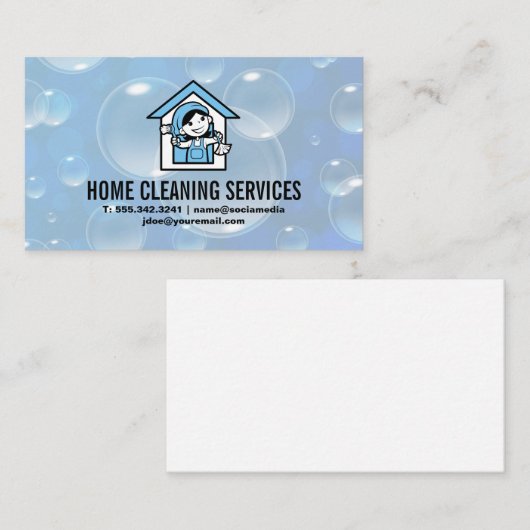 Huis Schoonmaak Cartoon Maid | Zeepbellen Visitekaartje (Voorkant / Achterkant)