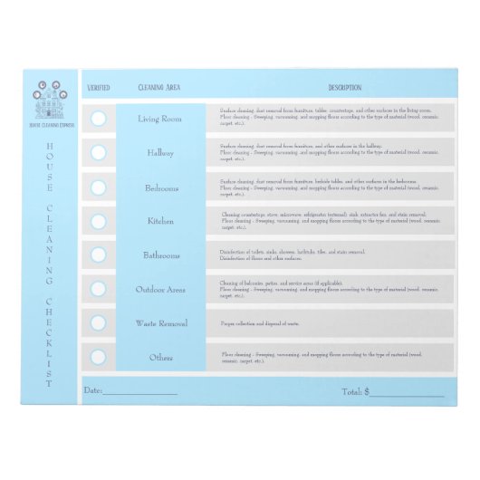 Huis Schoonmaak Checklist en Budget Notitieblok (Voorkant)