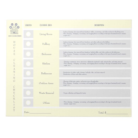 Huis Schoonmaak Checklist en Budget Notitieblok (Voorkant)