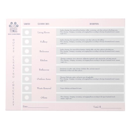 Huis Schoonmaak Checklist en Budget Notitieblok (Voorkant)