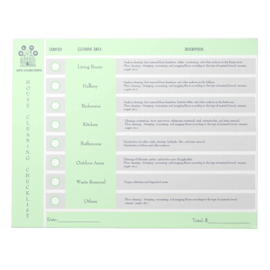 Huis Schoonmaak Checklist en Budget Notitieblok (Voorkant)