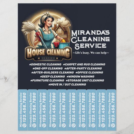Huis schoonmaak Dienst Flyer Afscheur stroken (Voorkant)