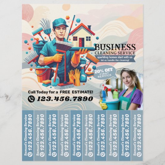 Huis schoonmaak Dienst Flyer Afscheur stroken (Voorkant)