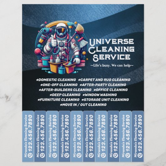 Huis schoonmaak Dienst Flyer Afscheur stroken (Voorkant)
