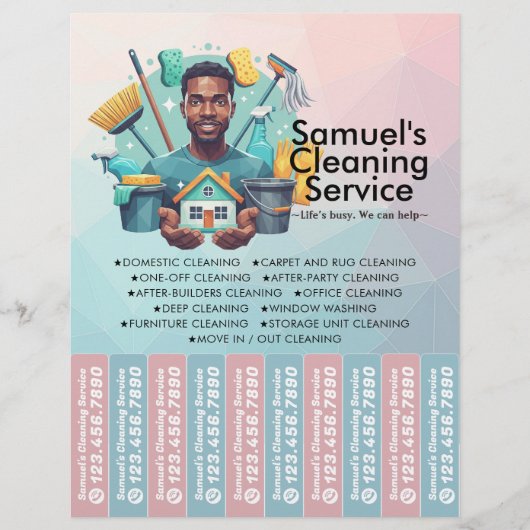 Huis schoonmaak Dienst Flyer Afscheur stroken (Voorkant)