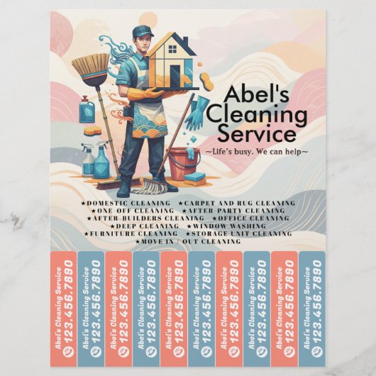 Huis schoonmaak Dienst Flyer Afscheur stroken (Voorkant)